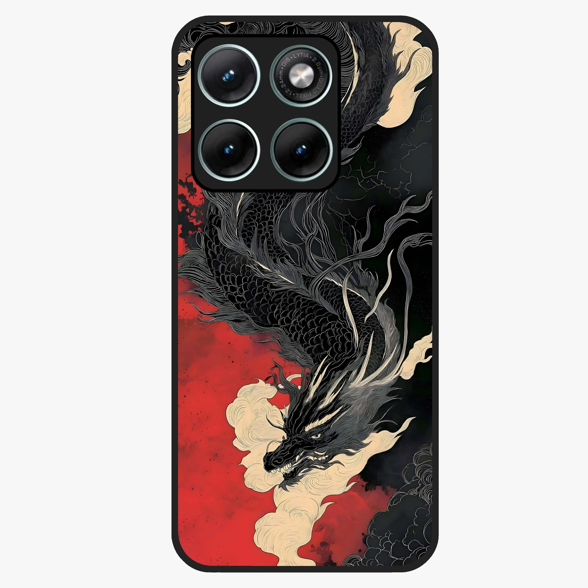 Shadow Dragon Fury Glass Case showing flat back view with fierce dragon artwork and glossy glass finish.