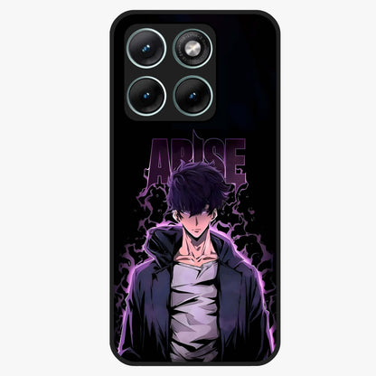 Shadow Monarch Awakening Glass Case showing flat back view with powerful dark monarch themed artwork and glossy glass finish.