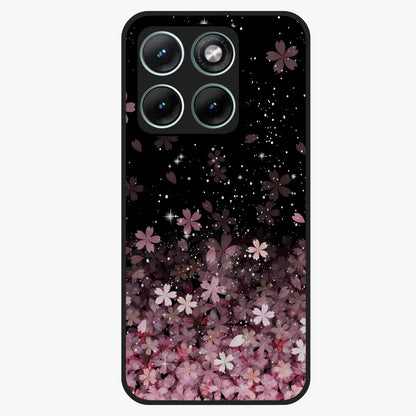 Small Starry Flowers Glass Case showing flat back view with delicate starry floral artwork and glossy glass finish.
