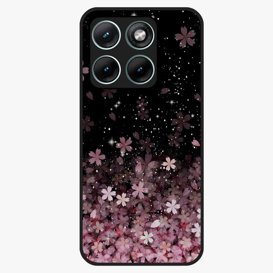 Small Starry Flowers Glass Case showing flat back view with delicate starry floral artwork and glossy glass finish.
