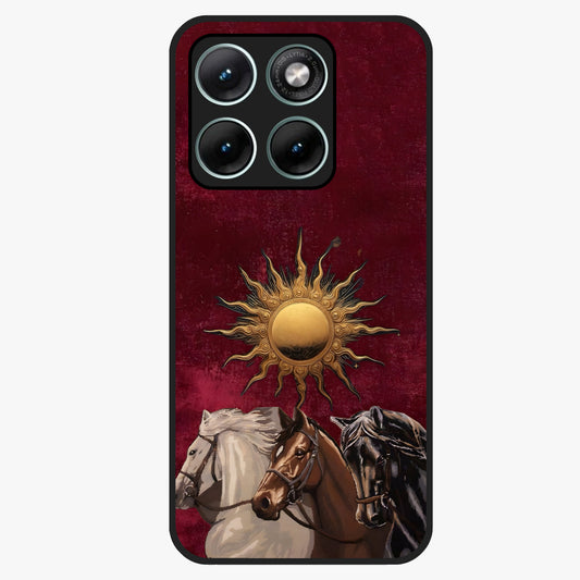 Solar Riders Glass Case showing flat back view with dynamic rider themed artwork and glossy glass finish.