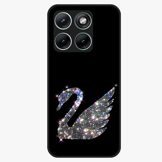 Starlit Swan Grace Glass Case showing flat back view with graceful swan artwork under starry sky and glossy glass finish.
