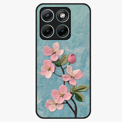 Threaded Blossom Breeze Glass Case showing flat back view with delicate blossom artwork and glossy glass finish.