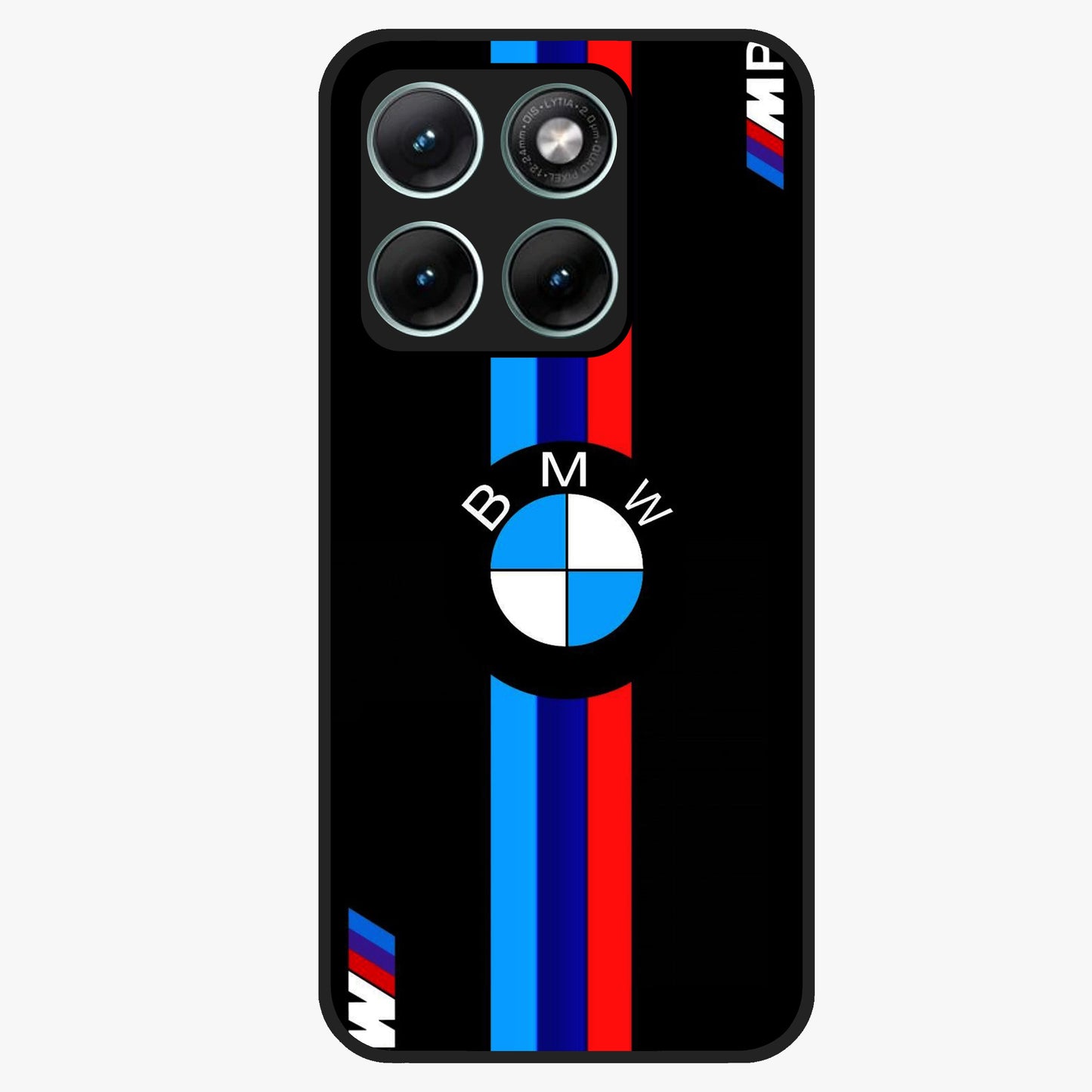 Turbo BMW Beast Glass Case showing flat back view with high performance sports car artwork and glossy glass finish.