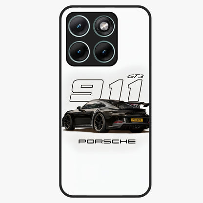 Turbo Legacy Icon Glass Case showing flat back view with iconic sports car inspired artwork and glossy glass finish.