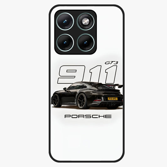 Turbo Legacy Icon Glass Case showing flat back view with iconic sports car inspired artwork and glossy glass finish.