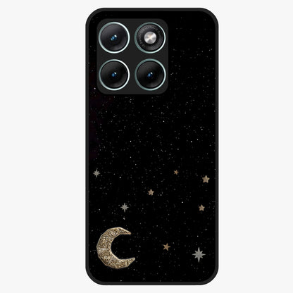 Twinkle Star With Half Moon Glass Case showing flat back view with star and half moon artwork and glossy glass finish.