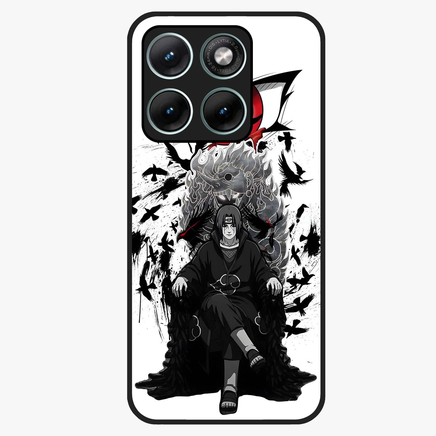 Uchiha Shadow Throne Glass Case showing flat back view with cosmic underwater themed artwork and glossy glass finish.