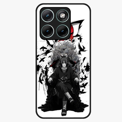 Uchiha Shadow Throne Glass Case showing flat back view with cosmic underwater themed artwork and glossy glass finish.