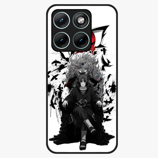 Uchiha Shadow Throne Glass Case showing flat back view with cosmic underwater themed artwork and glossy glass finish.