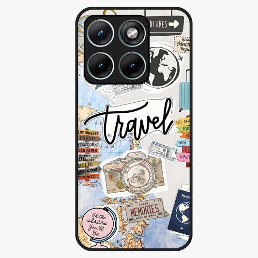 Wanderlust Journal Glass Case showing flat back view with travel inspired artwork and glossy glass finish.