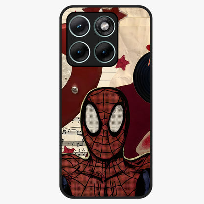 Web Warrior Vibes Glass Case showing flat back view with superhero inspired web themed artwork and glossy glass finish.