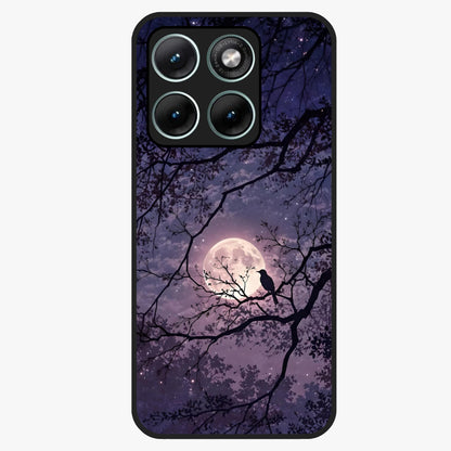 Whispering Moon Silence Glass Case showing flat back view with serene moon themed artwork and glossy glass finish.