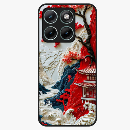 Whispers Of Sakura Waves Glass Case showing flat back view with cherry blossom wave artwork and glossy glass finish.