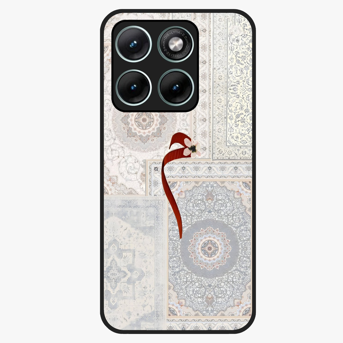 White Aesthetic Bow Glass Case showing flat back view with minimal bow artwork and glossy glass finish.