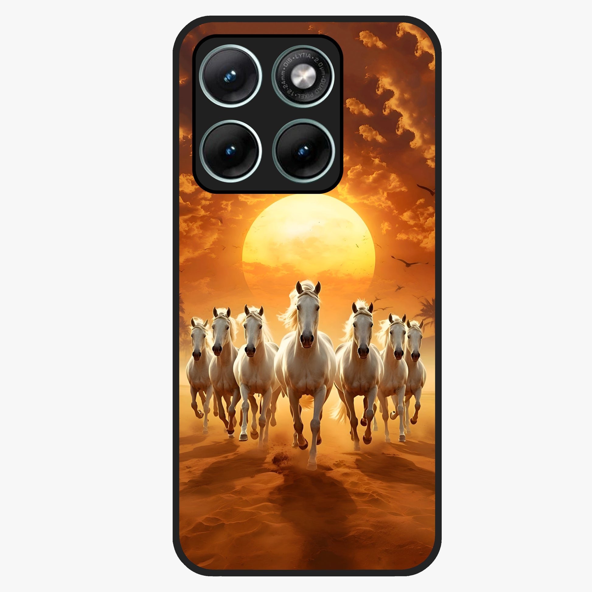 Wild Sunset Majesty Glass Case showing flat back view with majestic sunset landscape artwork and glossy glass finish.