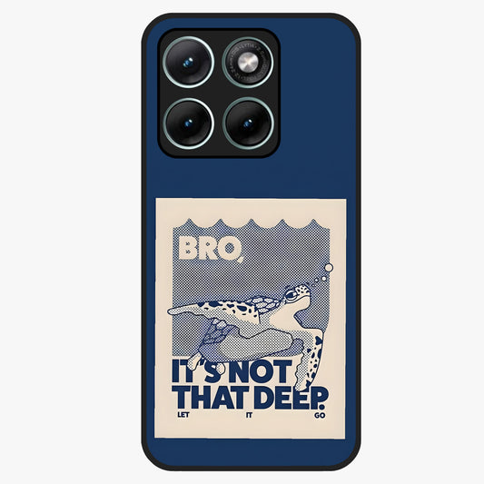 Worry Less Swim Glass Case showing flat back view with playful motivational artwork and glossy glass finish.