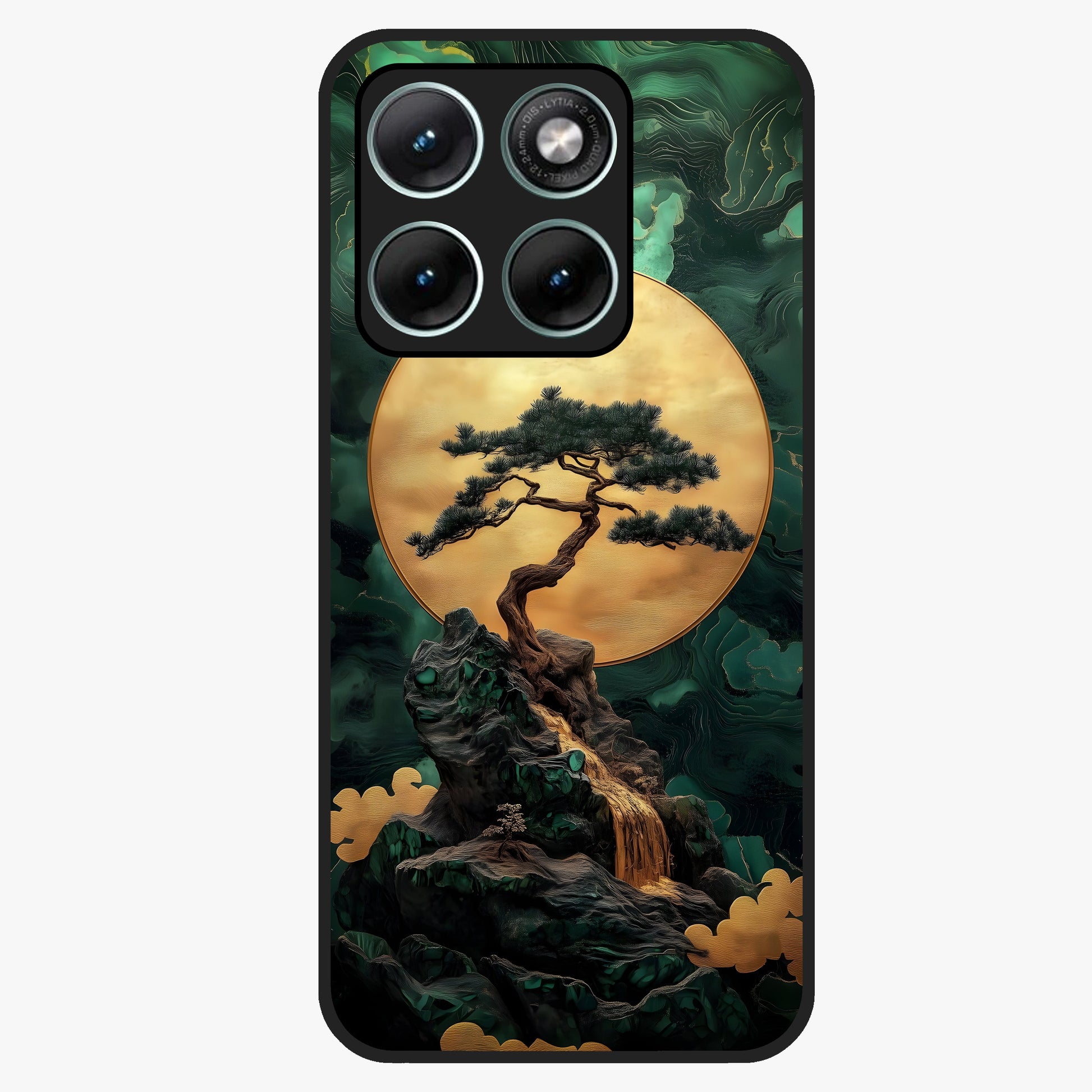 Zen Moon Rise Glass Case showing flat back view with calm moonrise artwork and glossy glass finish.