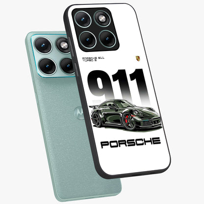 911 Turbo Dominance Glass Case displayed in premium angled mockup highlighting sporty car illustration and sleek glass surface.