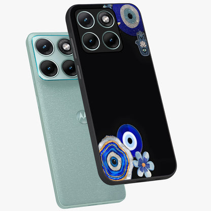 Aesthetic Blue Evil Eye Glass Case displayed in angled mockup highlighting blue evil eye symbol and spiritual aesthetic design.