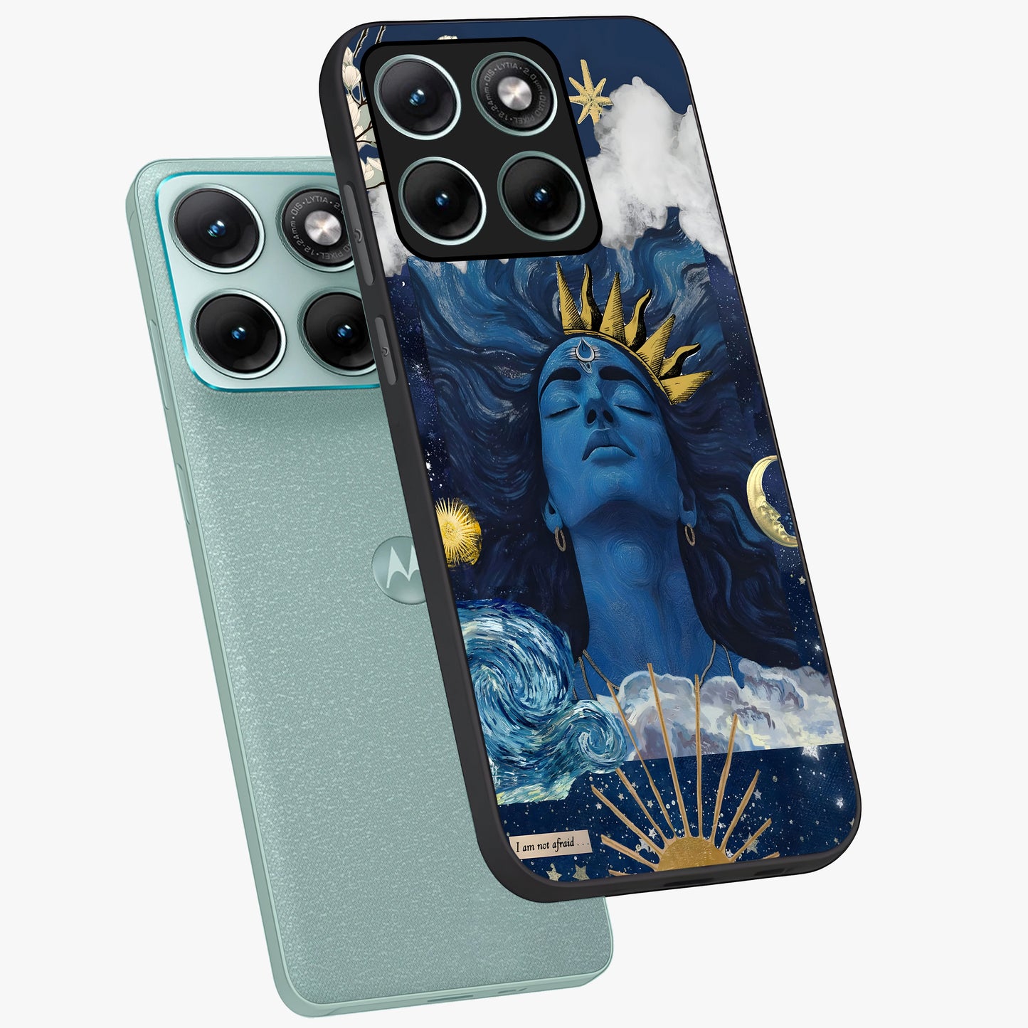 Aesthetic Lord Shiva Glass Case displayed in angled mockup highlighting spiritual Shiva illustration and sacred aesthetic design.