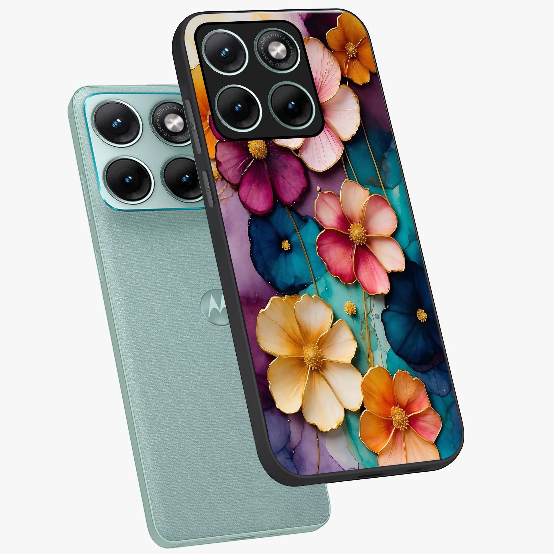 Artlyn Grace Flower Pattern Glass Case displayed in angled mockup highlighting delicate flower pattern design and smooth glass surface.