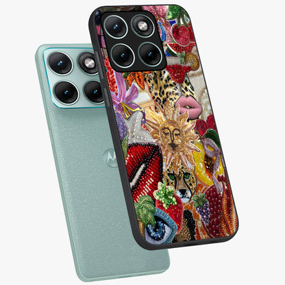 Beaded Fashion Jungle Glass Case displayed in angled mockup highlighting colorful fashion bead design and artistic pattern.