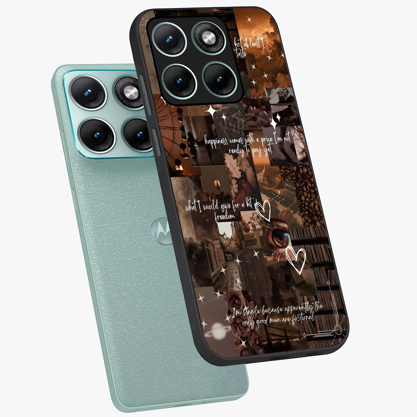 Bittersweet Aesthetic Chaos Glass Case displayed in angled mockup highlighting expressive abstract artwork and edgy aesthetic theme.
