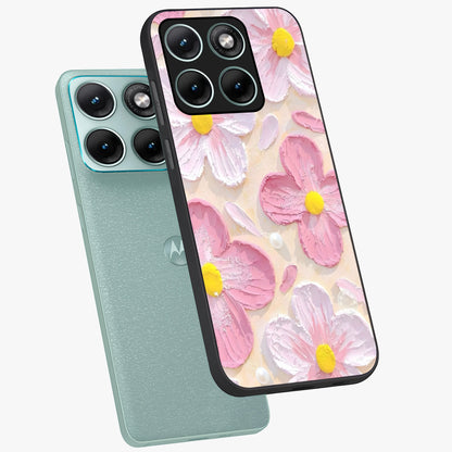 Blush Bloom Texture Glass Case displayed in angled mockup highlighting subtle bloom pattern with aesthetic pastel design.