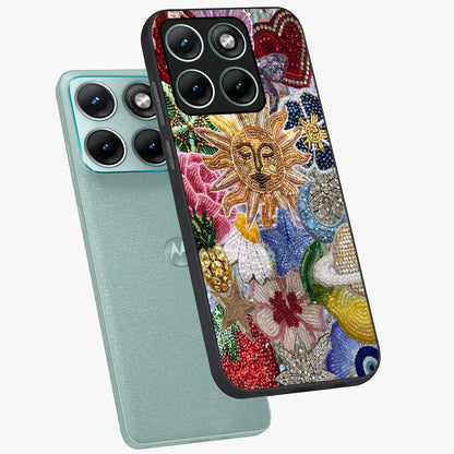 Celestial Floral and Playful Glass Case displayed in angled mockup highlighting playful floral design with dreamy celestial elements.