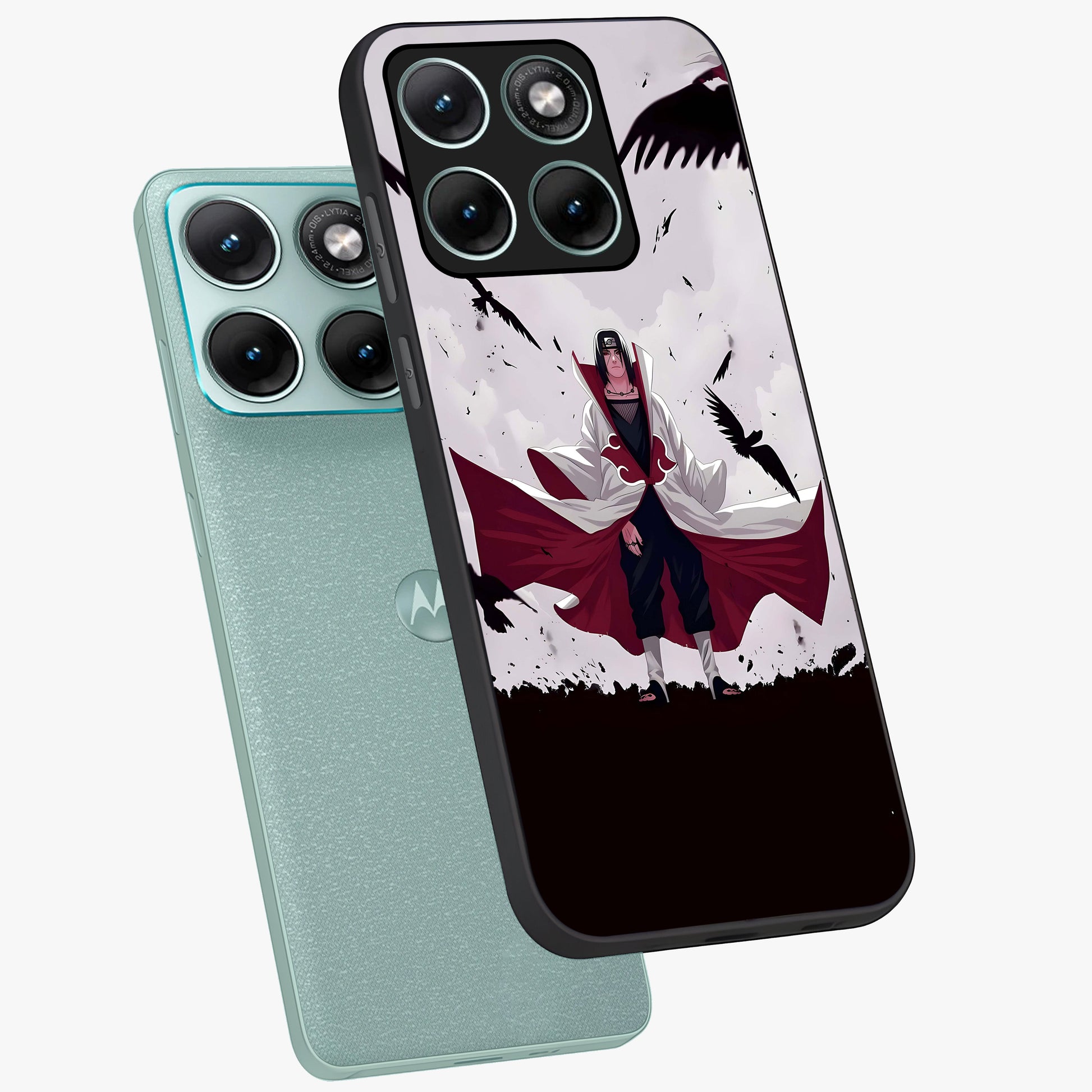 Crimson Crow Ascension Glass Case displayed in angled mockup highlighting powerful crow illustration with dark crimson aesthetic.