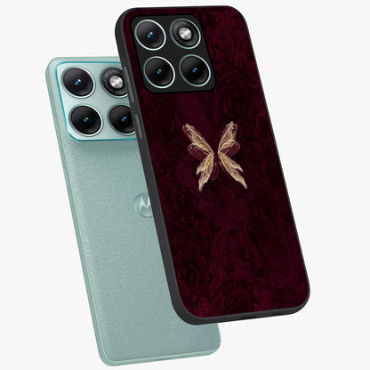 Crimson Fade Butterfly Glass Case displayed in angled mockup highlighting elegant butterfly design with crimson gradient aesthetic.