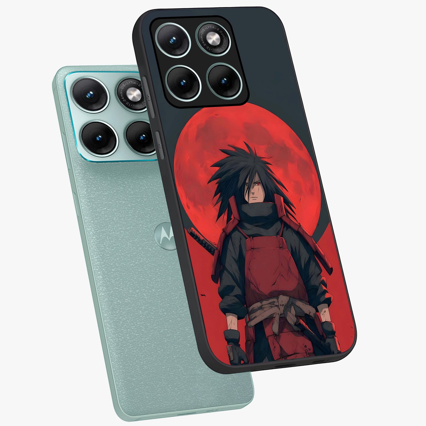 Crimson Moon Warlord Glass Case displayed in angled mockup highlighting dramatic crimson moon design with fantasy aesthetic.