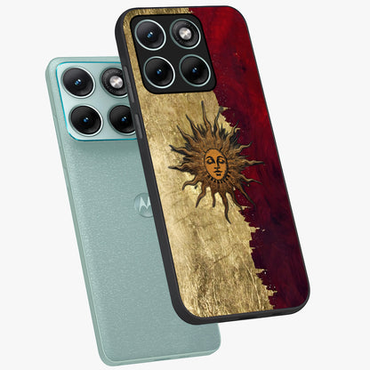 Crimson Sun Majesty Glass Case displayed in angled mockup highlighting majestic crimson sun design with bold aesthetic style.