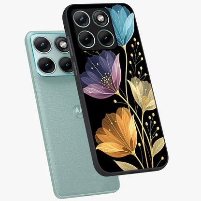 Delicate Multicolor Flowers Glass Case displayed in angled mockup highlighting colorful flower pattern with soft aesthetic style.