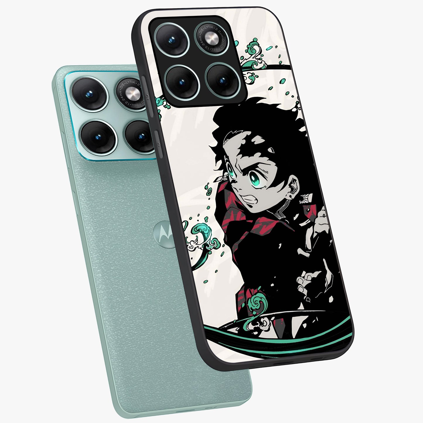 Demon Slayer Glass Case displayed in angled mockup highlighting dramatic anime character design with action aesthetic.