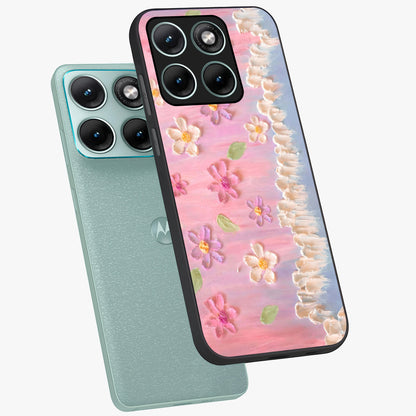 Dreamy Painted Garden Glass Case displayed in angled mockup highlighting colorful garden illustration with dreamy aesthetic style.