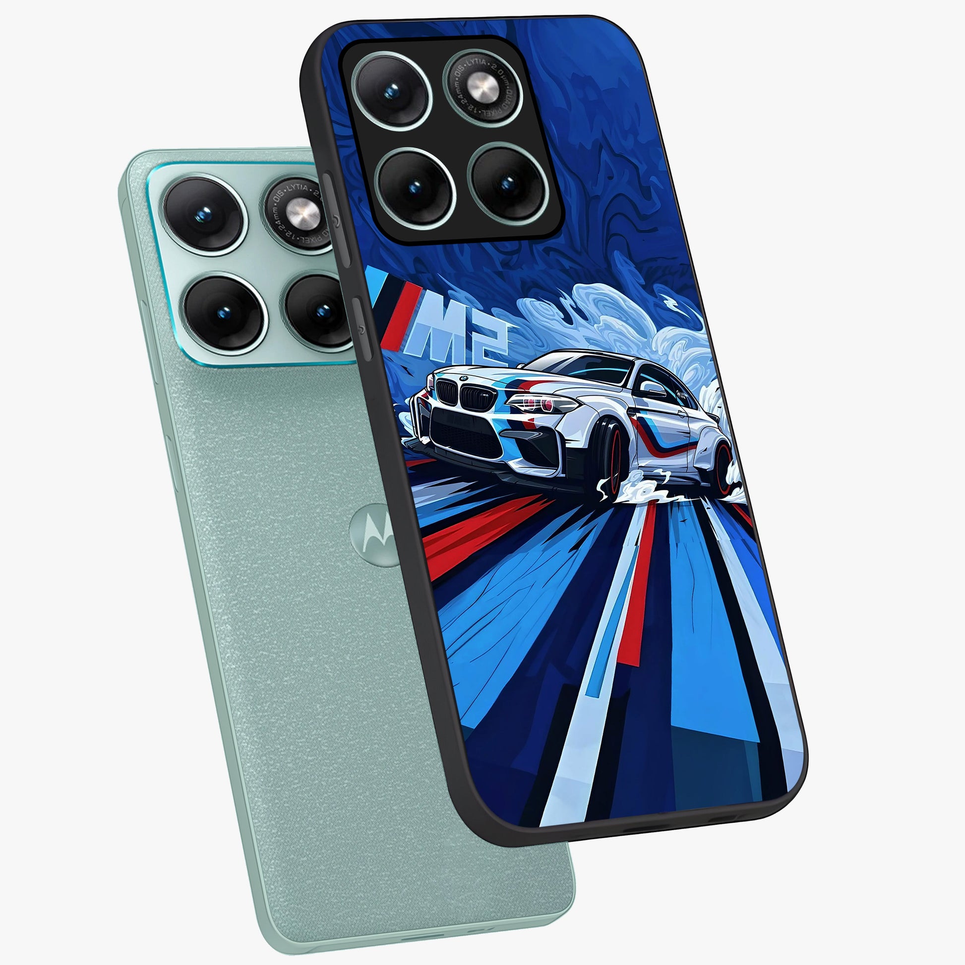 Drift Power Rush Glass Case displayed in angled mockup highlighting powerful drift car design with sporty aesthetic style.