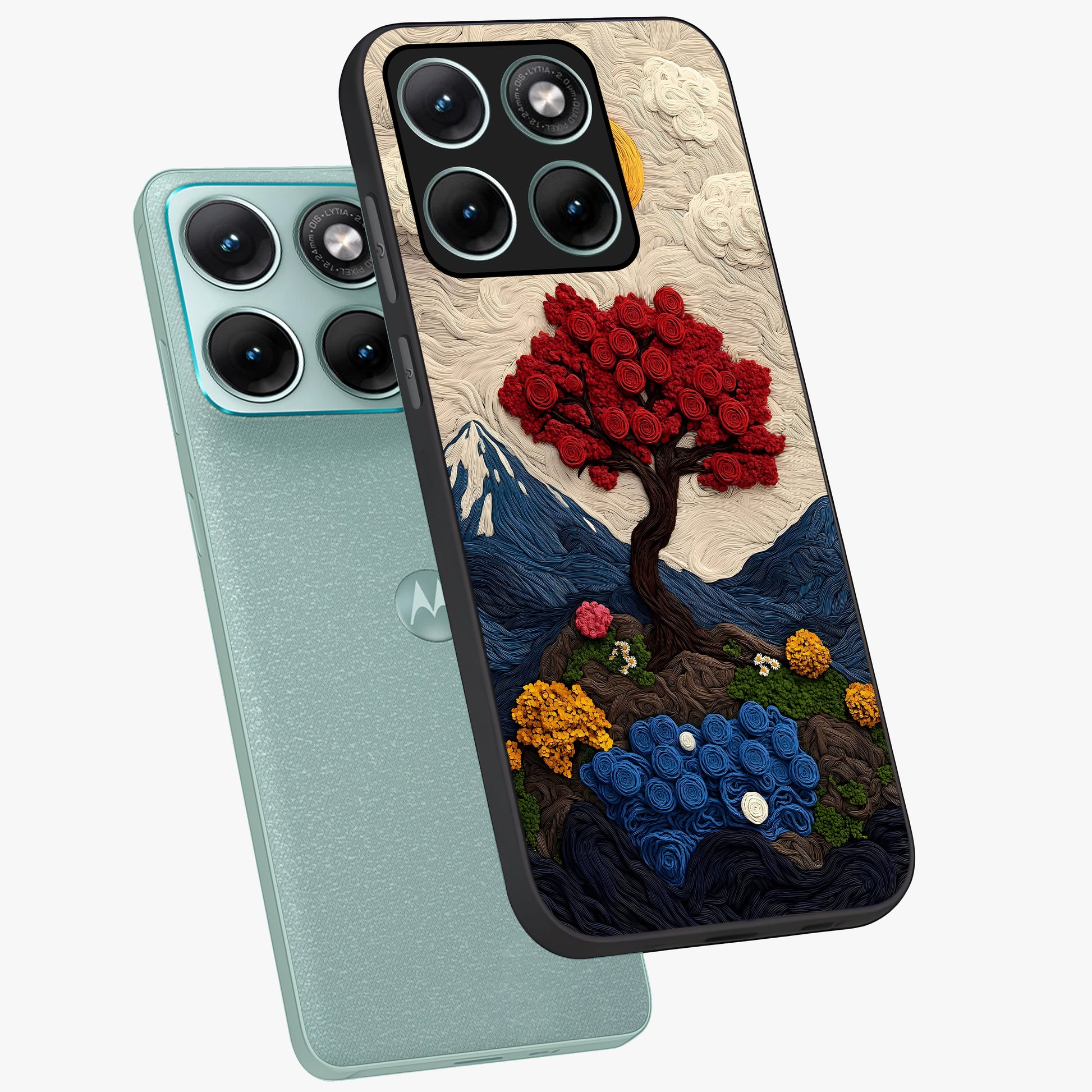 Eternal Nature Tapestry Glass Case displayed in angled mockup highlighting detailed botanical pattern with artistic aesthetic.