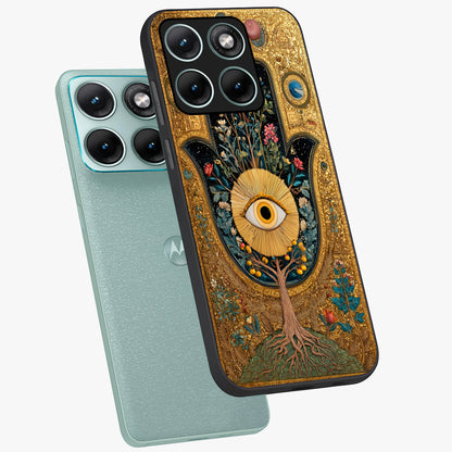 Ethereal Evil Eye Glass Case displayed in angled mockup highlighting protective evil eye symbol with spiritual aesthetic design.