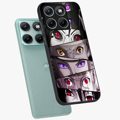 Eyes of Destiny Glass Case displayed in angled mockup highlighting bold eye illustration with mystical aesthetic style.