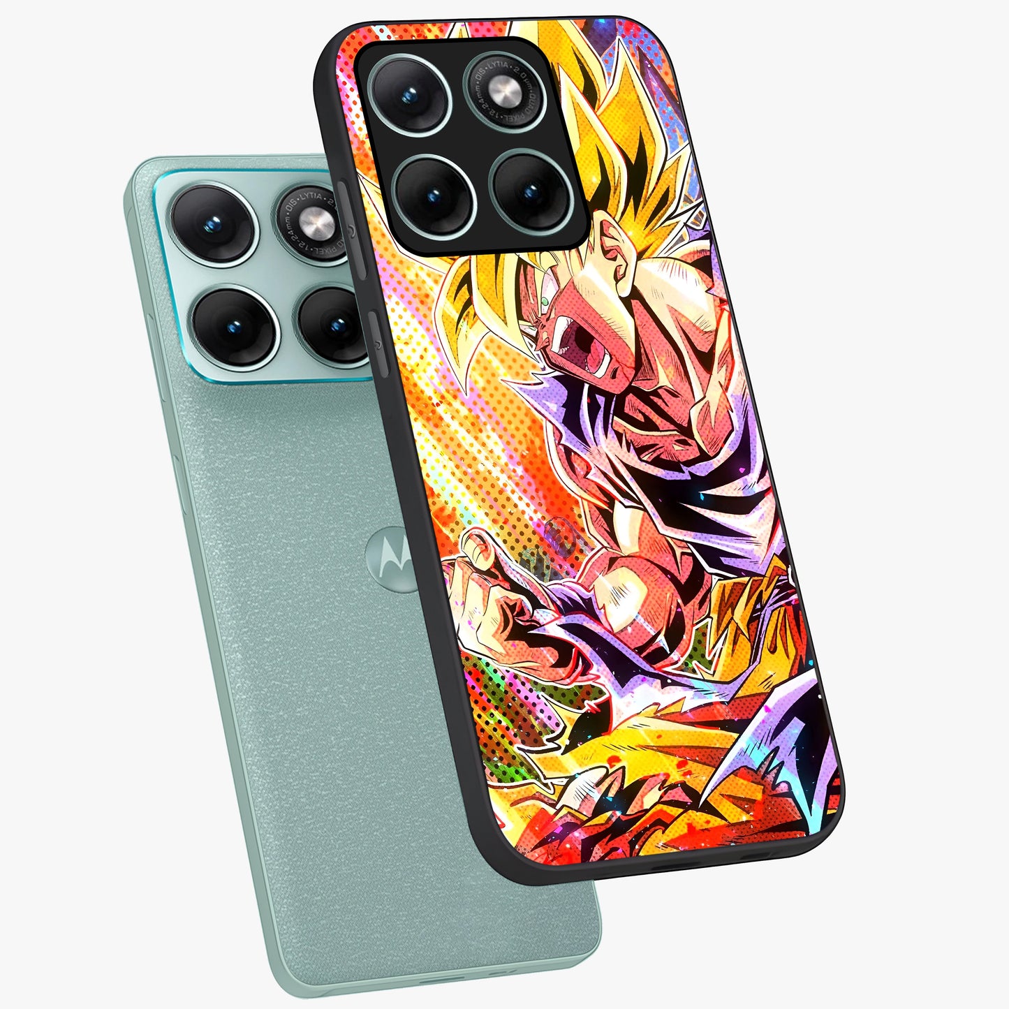 Firing Goku Glass Case displayed in angled mockup highlighting dynamic anime character design with action aesthetic.