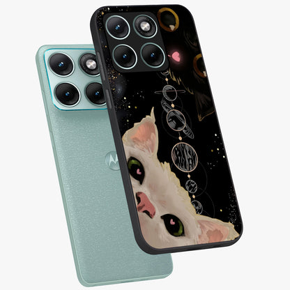 Galactic Cat Glass Case displayed in angled mockup highlighting celestial feline illustration with galaxy aesthetic style.