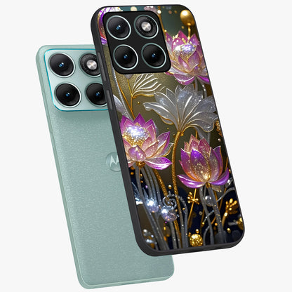 Golden Floral Majesty Glass Case displayed in angled mockup highlighting elegant flower design with royal golden aesthetic.