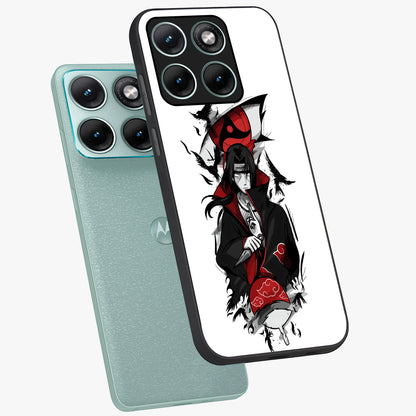 Itachi Limited Edition Naruto Anime Glass Case displayed in angled mockup highlighting dramatic anime illustration with bold action aesthetic.