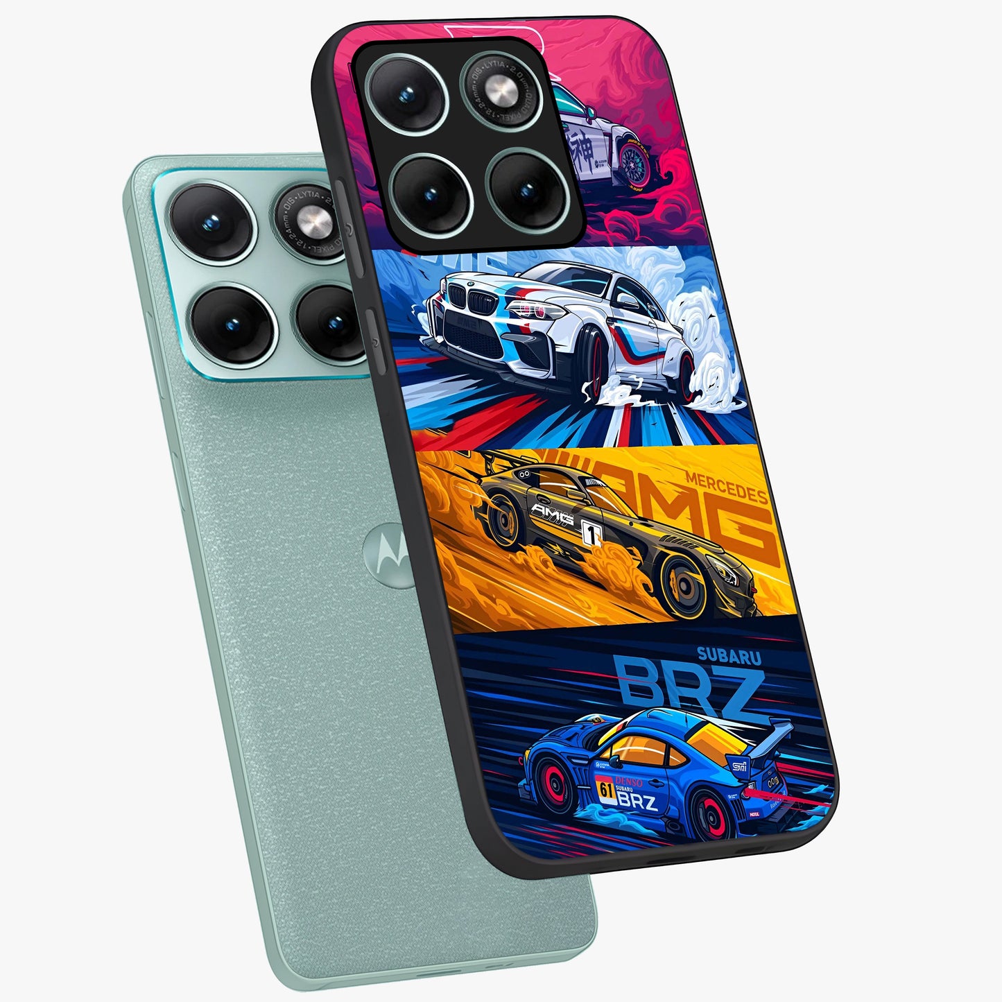 JDM Sports Car Glass Case displayed in angled mockup highlighting sleek Japanese racing car design with automotive aesthetic.