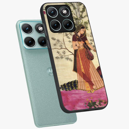 Lady With Veena Art Glass Case displayed in angled mockup highlighting graceful musical illustration with cultural artistic aesthetic.