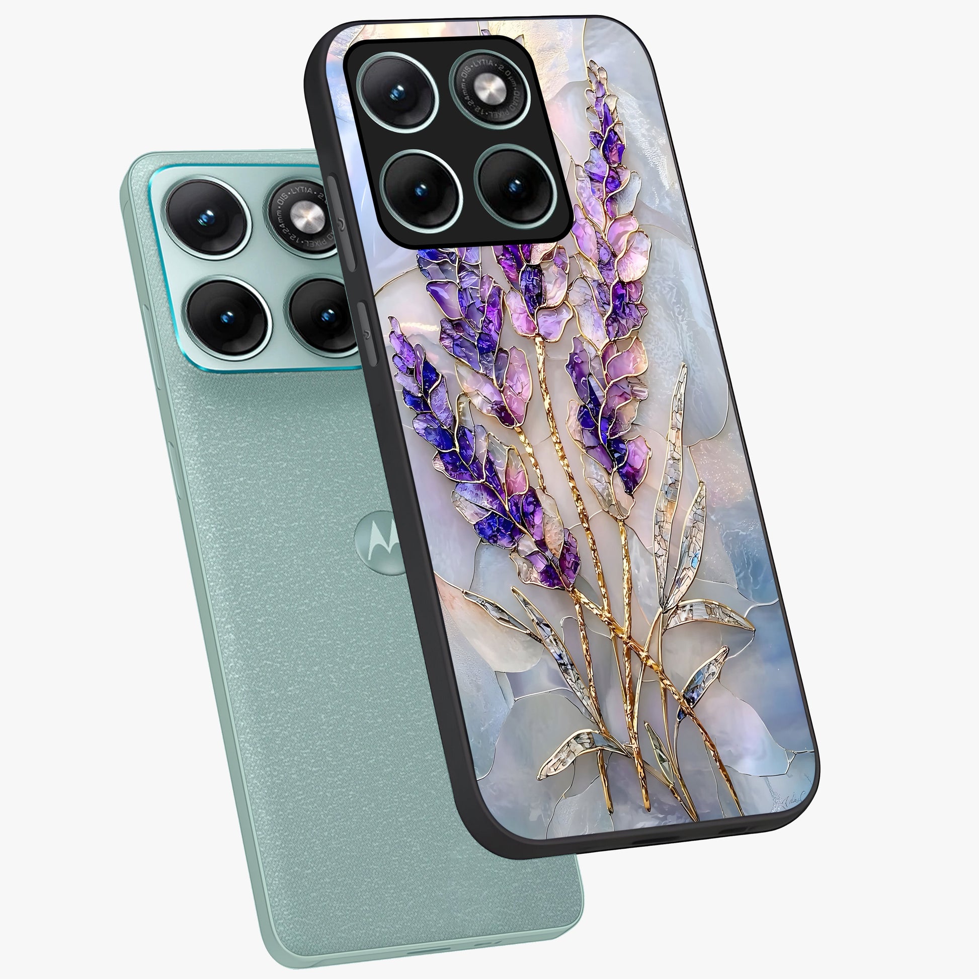 Lavender Dream Glow Glass Case displayed in angled mockup highlighting dreamy purple glow design with soft artistic style.