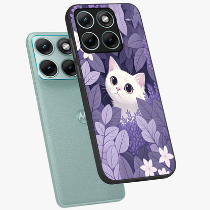 Lilac Hide Peek Cat Glass Case displayed in angled mockup highlighting playful feline illustration with lilac aesthetic design.