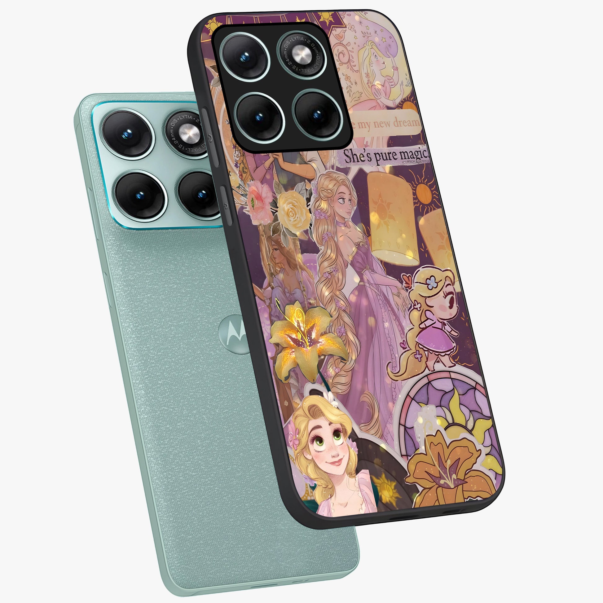 Magical Tangled Dream Glass Case displayed in angled mockup highlighting whimsical fantasy design with magical aesthetic.